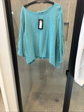 bryn Walker Teal Gauze Scoop-Neck Tunic